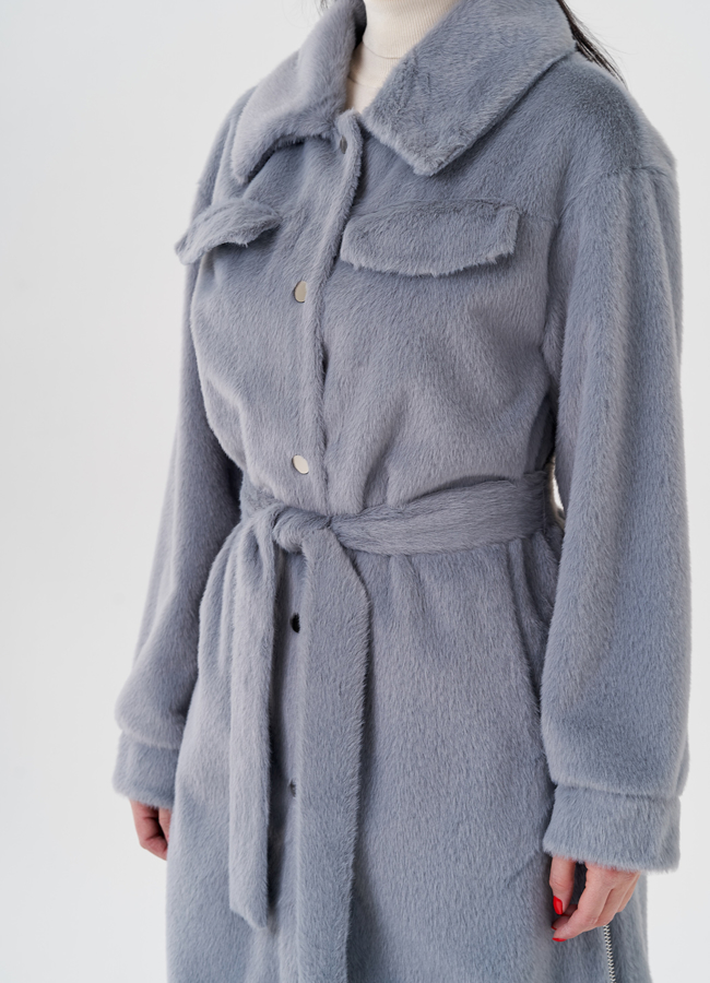 Женское пальто-рубашка серого цвета  модель № 24116 универмаг малина