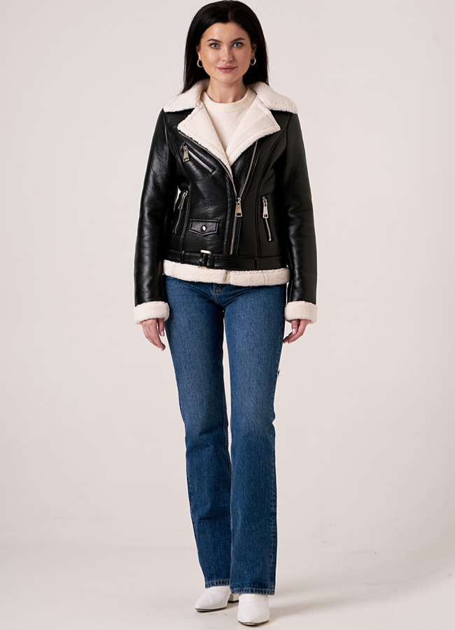 Дубленка косуха с белым мехом модель № 2133 универмаг малина