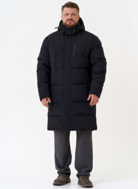 Удлиненный мужской пуховик с капюшоном