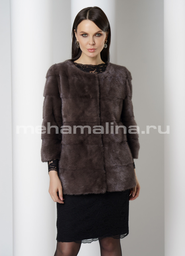 Поперечная норковая шуба трансформер в цвете уголь модель № 2105 в рассрочку