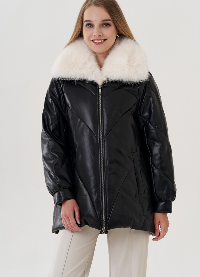 Куртка из эко кожи с воротником из искусственного меха модель № 25468 универмаг малина