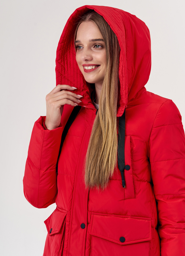 Женский пуховик прямого кроя модель № 3579 универмаг малина
