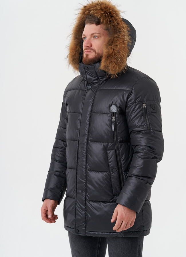 Пуховик с отделкой из меха енота модель № 28823 универмаг малина