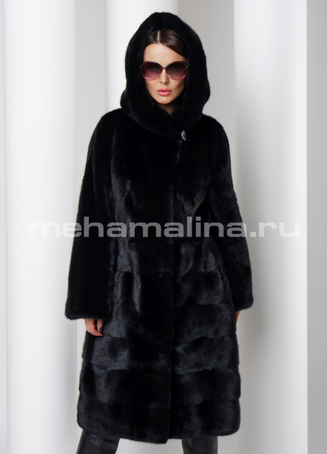 фото Шуба из скандинавской норки в черном цвете модель № S-522