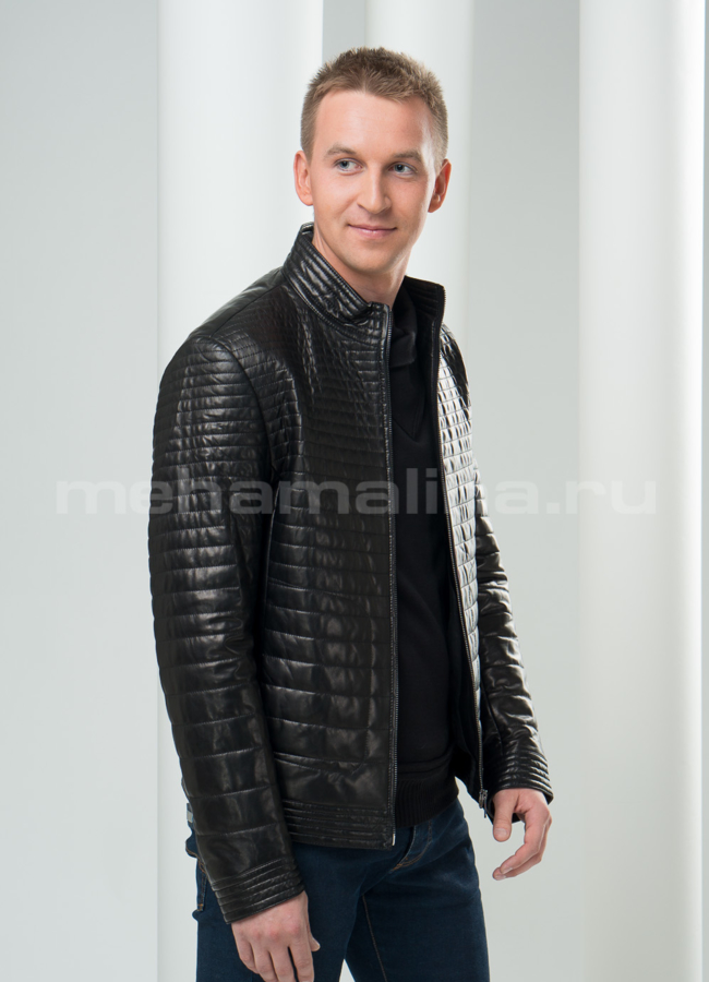 Кожаная куртка строченная модель № KP-68 в кредит