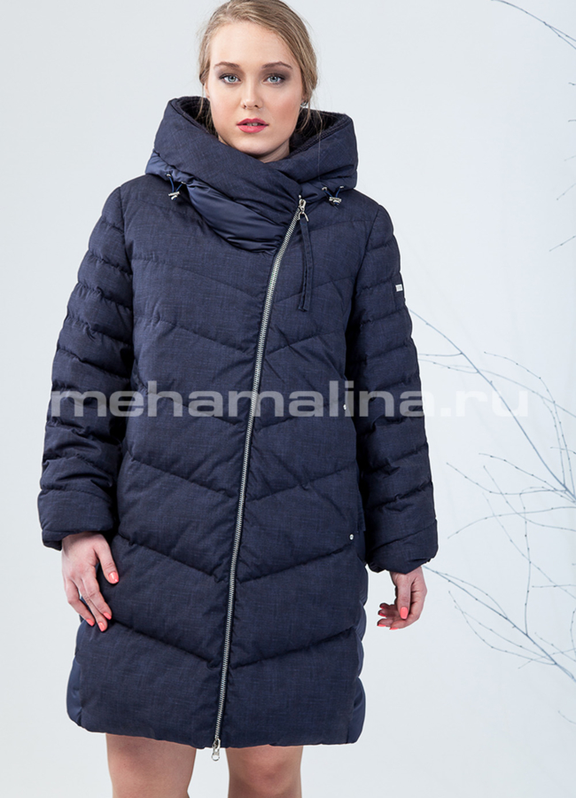 Женский зимний пуховик модель № П-201 меха малина