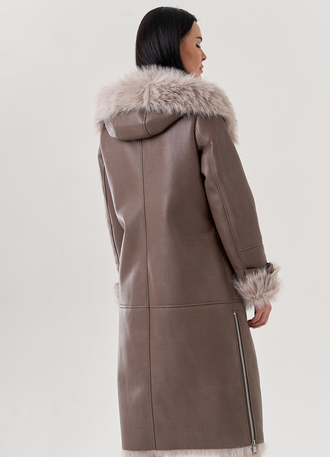 Женская дубленка из эко кожи с отделкой под тоскану  модель № 79494 универмаг малина