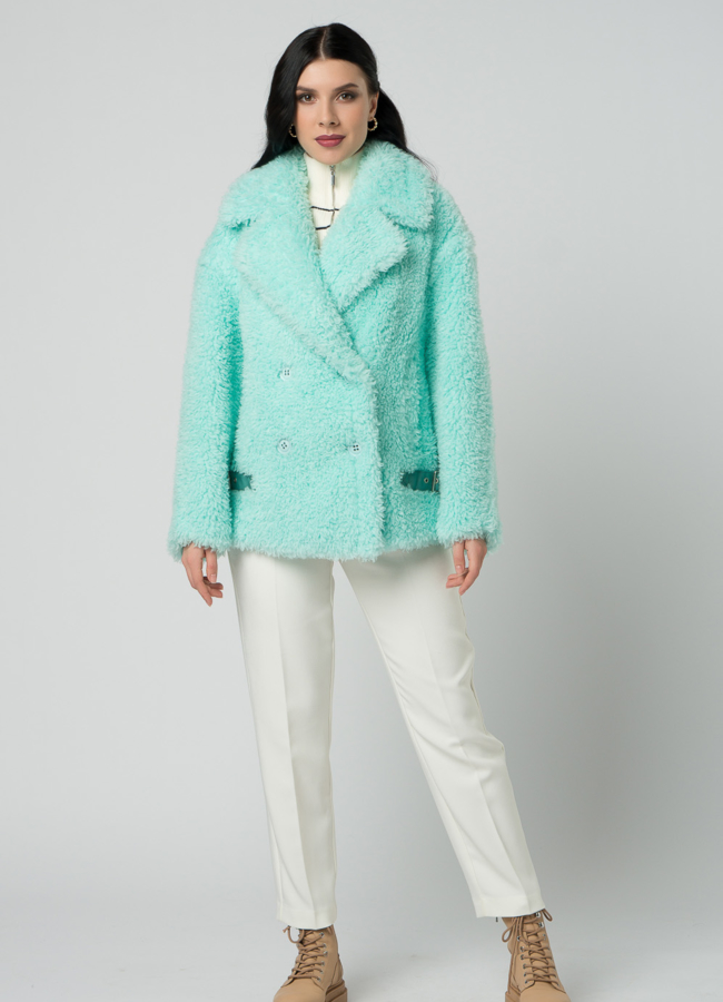 фото Куртка из эко меха в голубом цвете модель № 21997