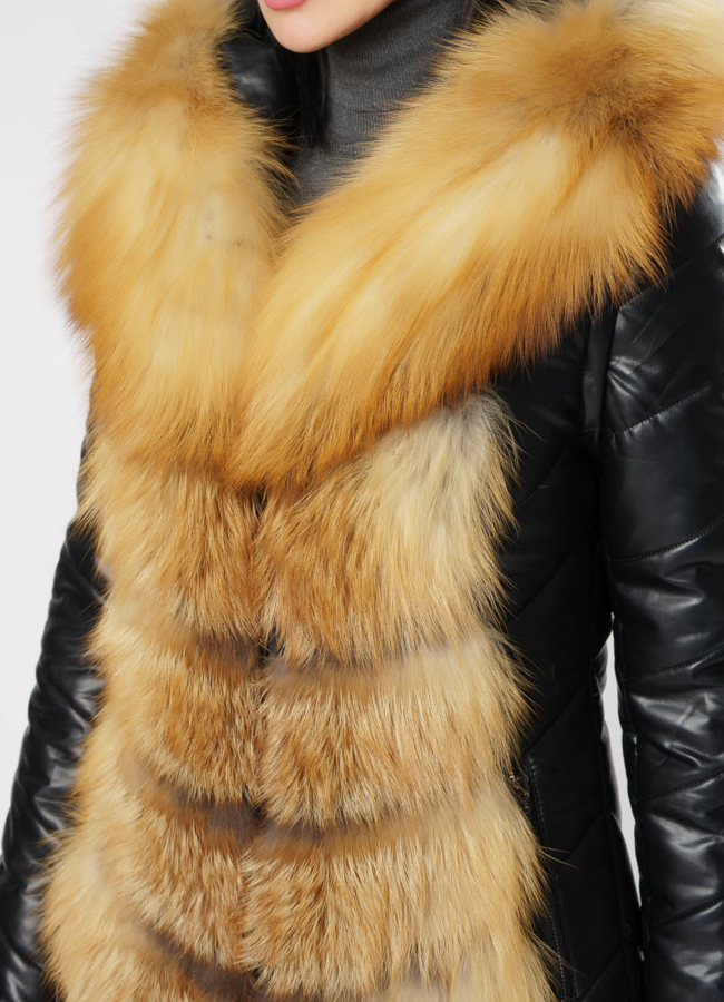 Пуховик трансформер из эко кожи модель № 980 универмаг малина