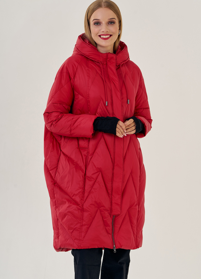 Женский пуховик оверсайз с капюшоном Malina Siberian модель № 23230 меха малина