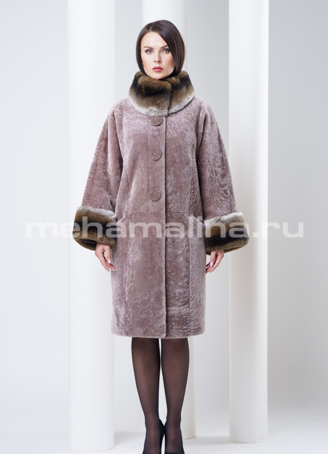Шуба из мутона с оформлением rex модель № S-288 универмаг малина
