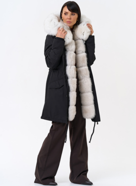 Женская парка с капюшоном из меха песца