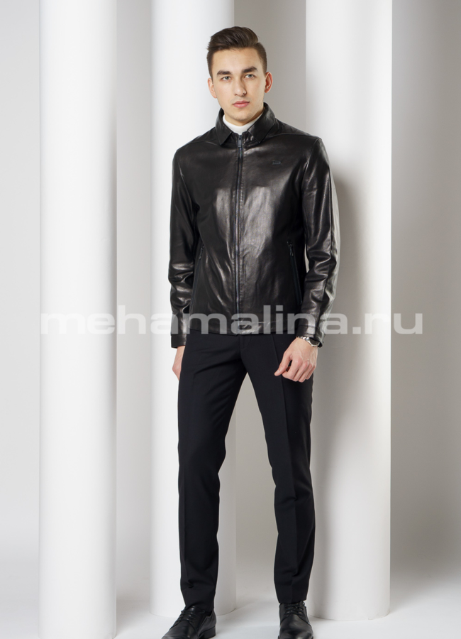 фото Кожаная куртка с отложным воротником на молнии модель № 8057