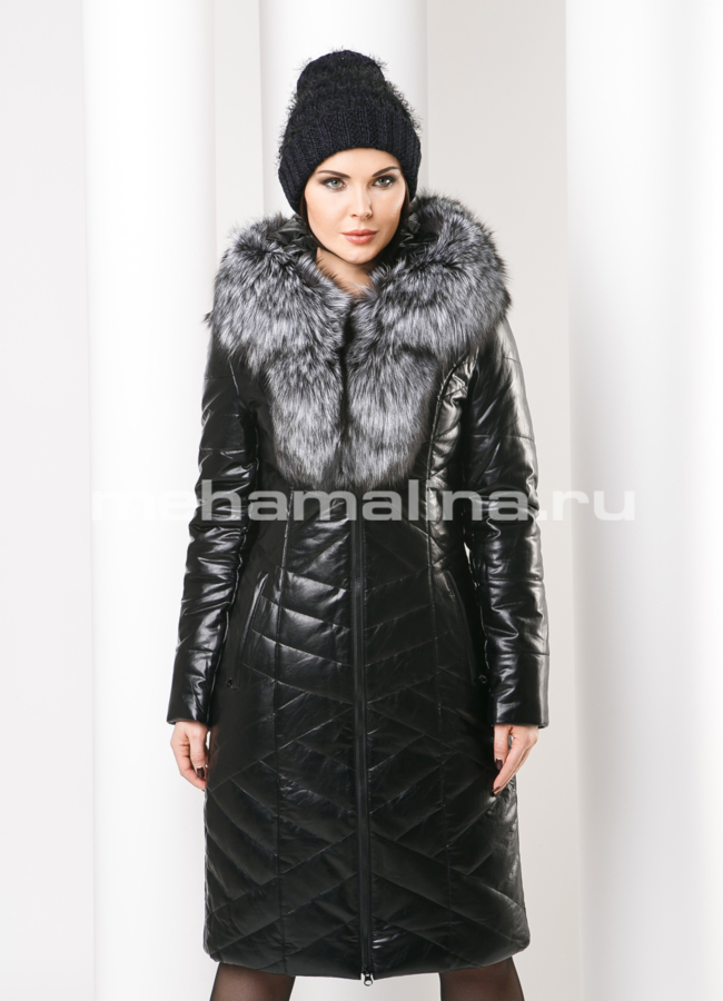 Пуховик из эко кожи модель № 8799 универмаг малина