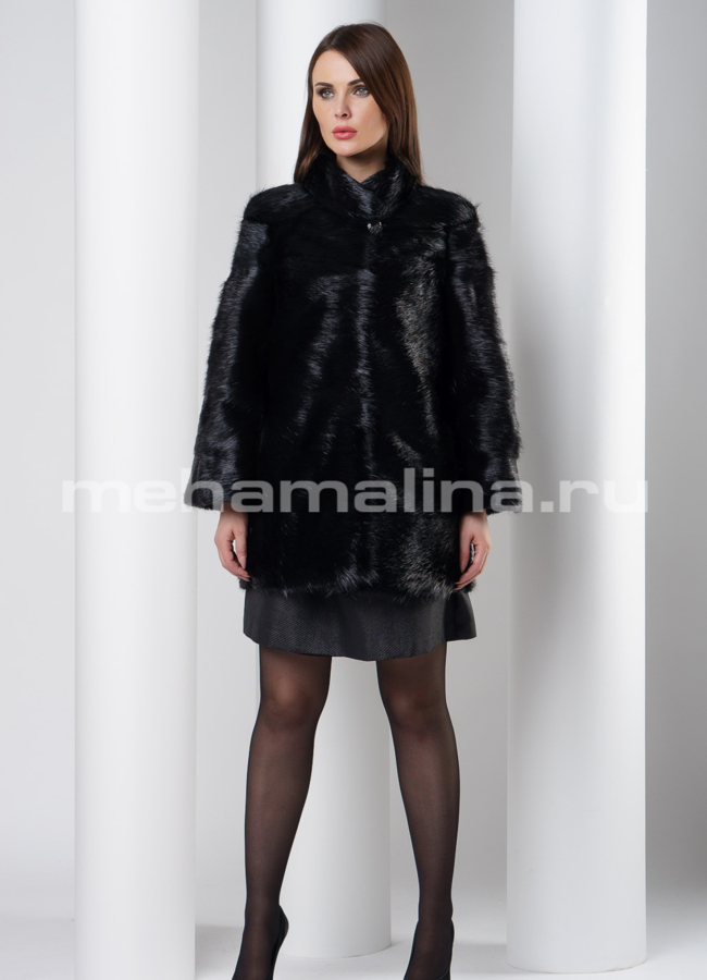 Укороченная черная шуба  модель № S-549 в рассрочку