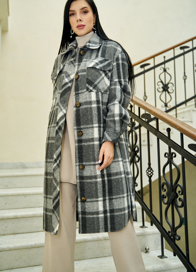 Женское пальто - рубашка  Electra Style модель № 22217 меха малина