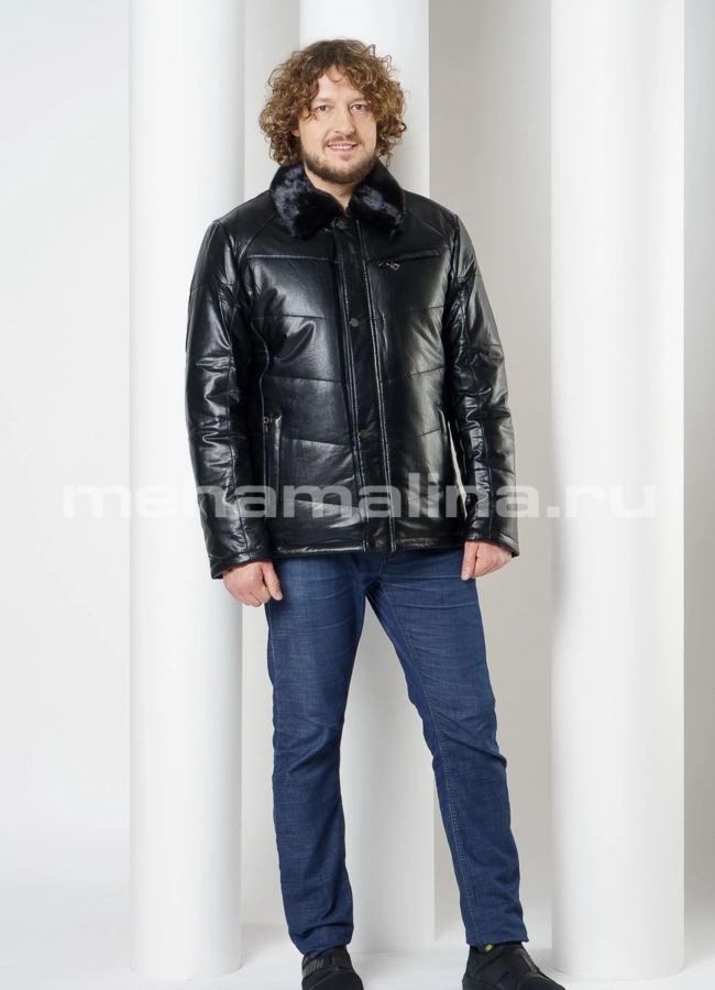 фото Пуховик из эко кожи, отделка норка модель № PK-234