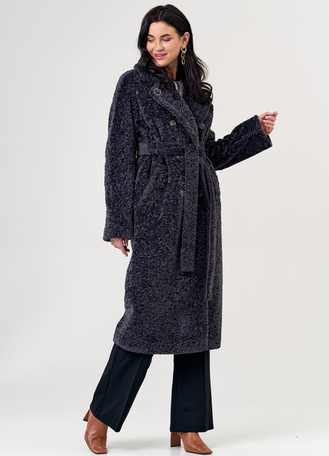 Пальто из эко меха в сером цвете модель № 21378 универмаг малина