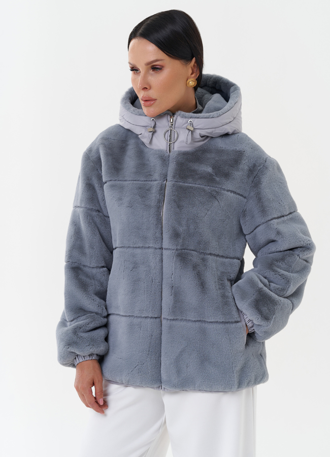 фото Пуховик из эко меха с капюшоном модель № 27651