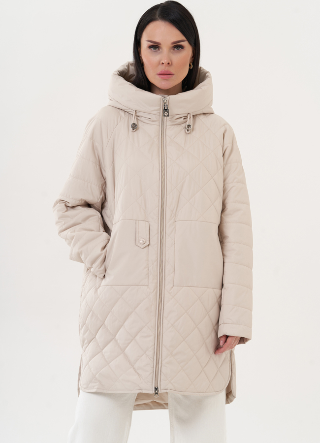 фото Пуховик с капюшоном бежевого цвета модель № 26983
