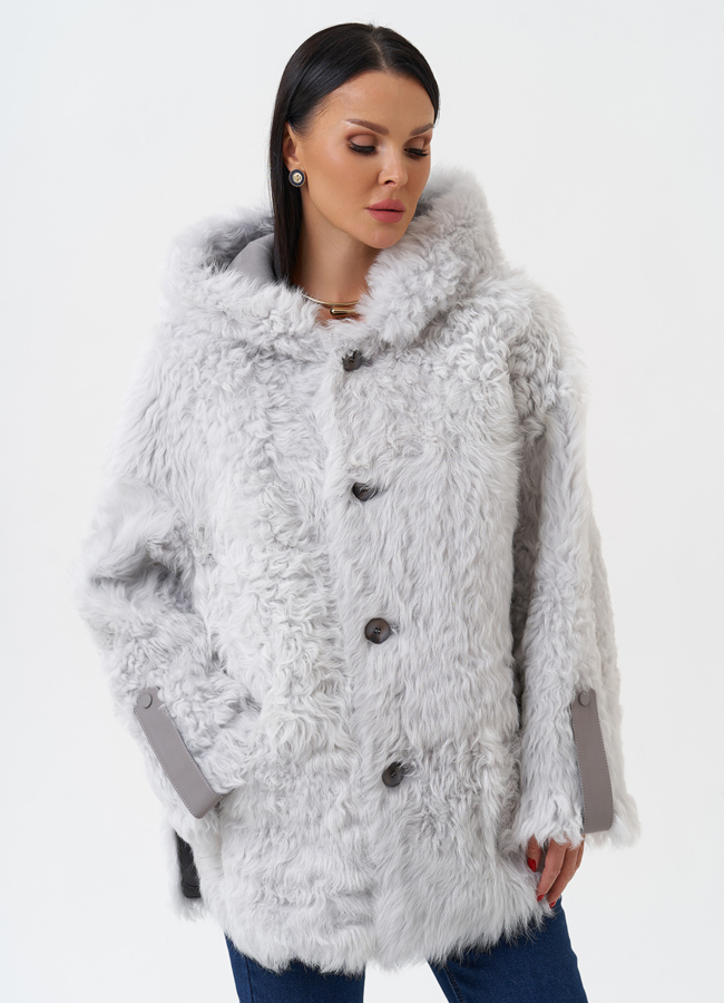 Женская натуральная дубленка с капюшоном модель № 28953 универмаг малина