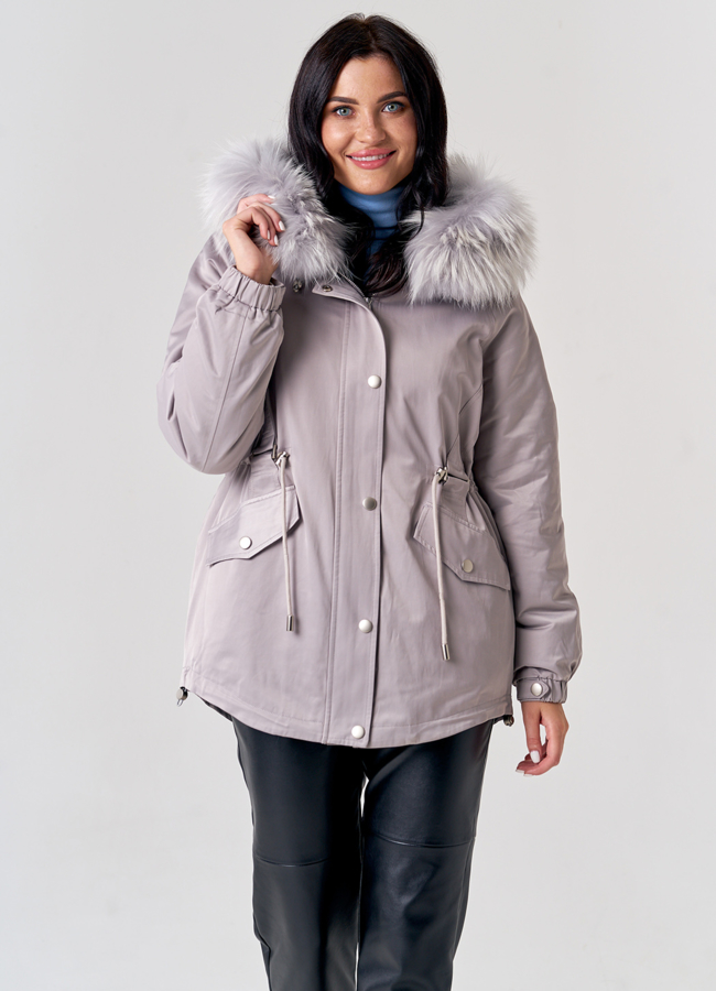 Женская парка оверсайз  модель № 21600 меха малина