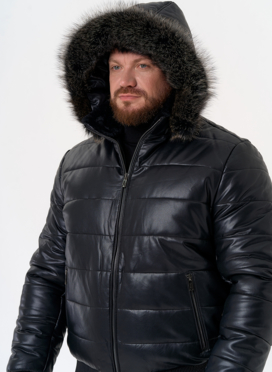 Пуховик из эко кожи черного цвета 
