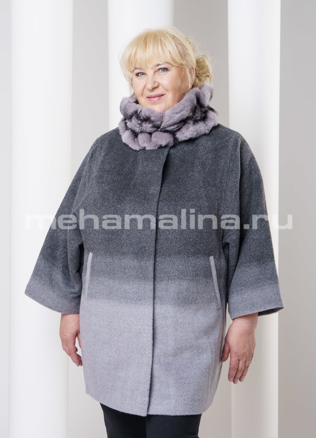 Пальто осеннее, деграде модель № BP-26 меха малина