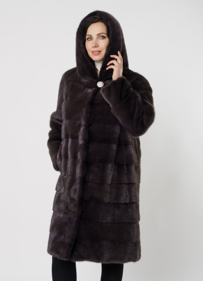 Поперечная норковая шуба в цвете уголь модель № 8010 универмаг малина