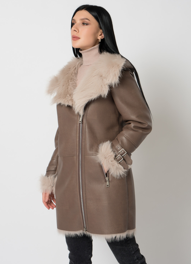 Дубленка из эко меха под тоскану модель № 79315 универмаг малина