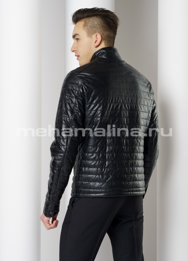 Куртка из эко кожи черного цвета на молнии модель № 607 в рассрочку