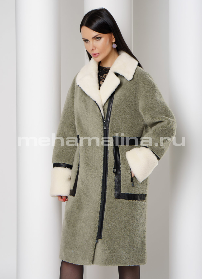 Шуба из овечьей шерсти с отложным воротником на молнии модель № 9178 универмаг малина