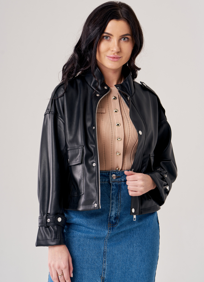 Куртка из эко кожи черного цвета модель № 2103 универмаг малина