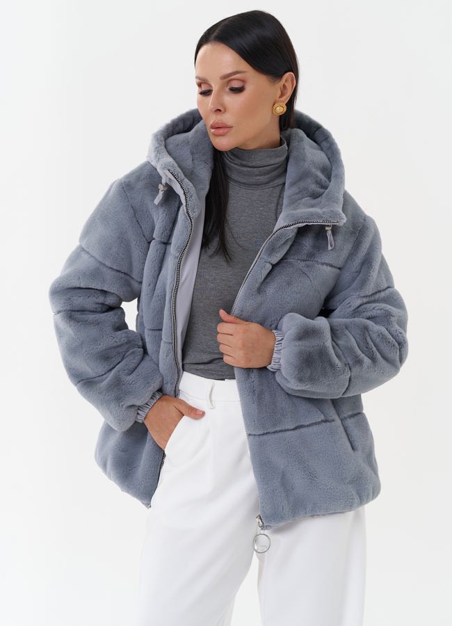 Пуховик из эко меха с капюшоном модель № 27651 универмаг малина