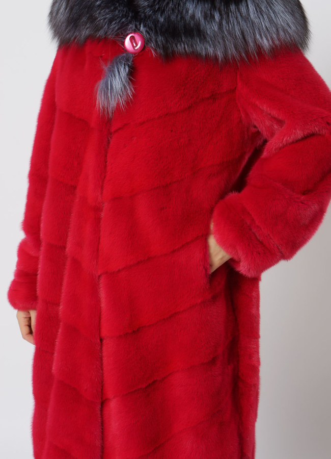 Шуба из норки красного цвета модель № 21687 универмаг малина