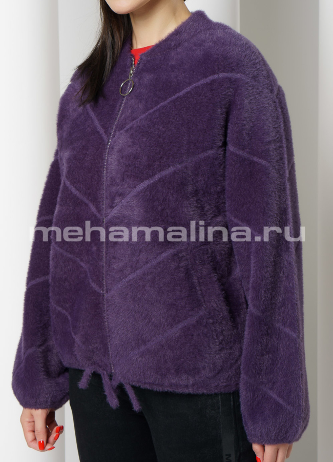 Укороченное пальто на молнии из микроворса модель № 1920 универмаг малина