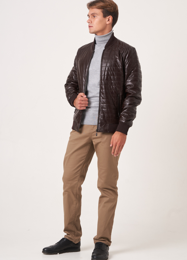 Куртка-бомбер из искусственной кожи модель № 820 меха малина