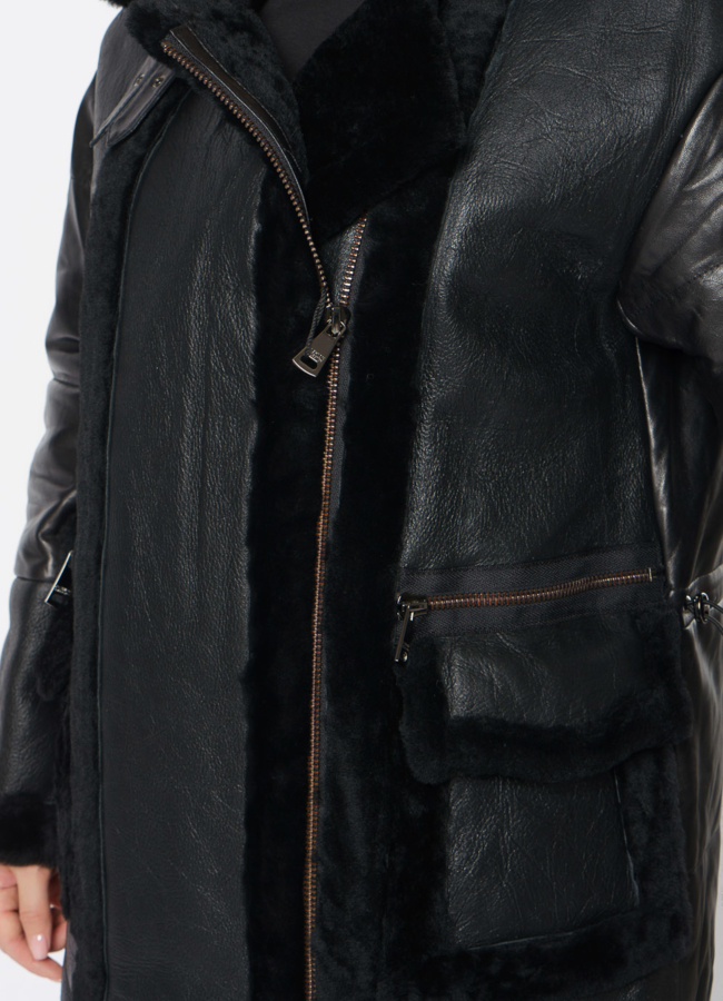 Пуховик из натуральной кожи с мехом модель № 21790 универмаг малина