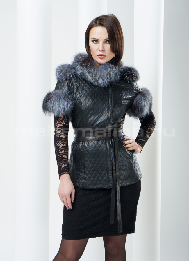 Кожаный жакет весна 2015 с меховой отделкой модель № M-35 меха малина