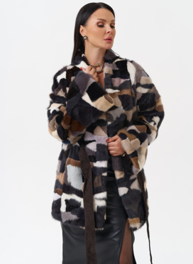 Шуба из меха норки с поясом