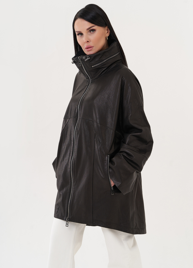 Кожаная удлиненная куртка черного цвета модель № 27142 универмаг малина Кожаная удлиненная куртка черного цвета модель № 27142 универмаг малина