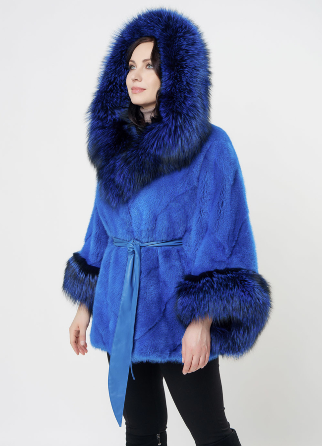 Женская шуба синего цвета модель № S-1001 универмаг малина