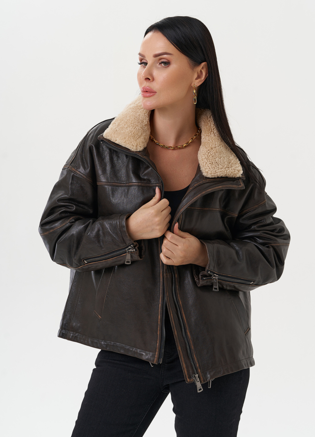Женская кожаная куртка на утеплении модель № 28114 универмаг малина