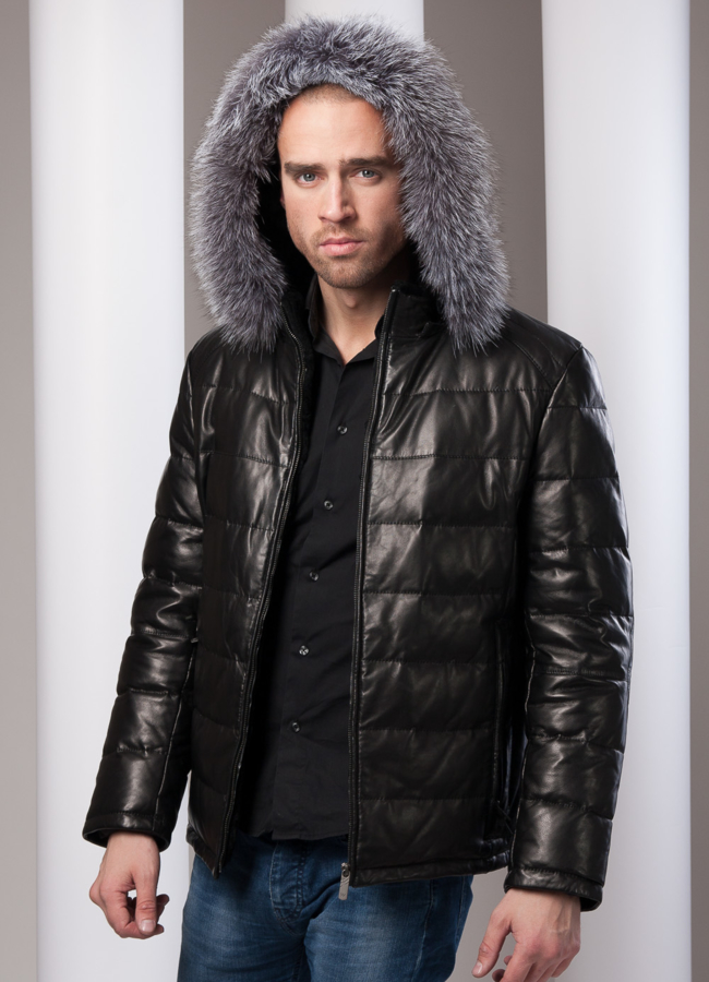 Кожаный пуховик модель № ПМ-45 в кредит