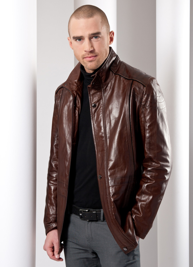 Кожаная куртка модель № KP-23 меха малина