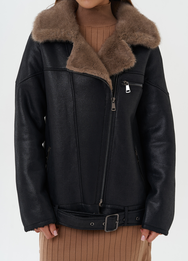 Дубленка из эко кожи черного цвета модель № 27756 универмаг малина