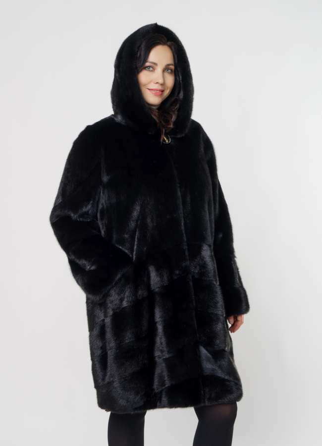Шуба баллон из норки с капюшоном модель № 3018 универмаг малина