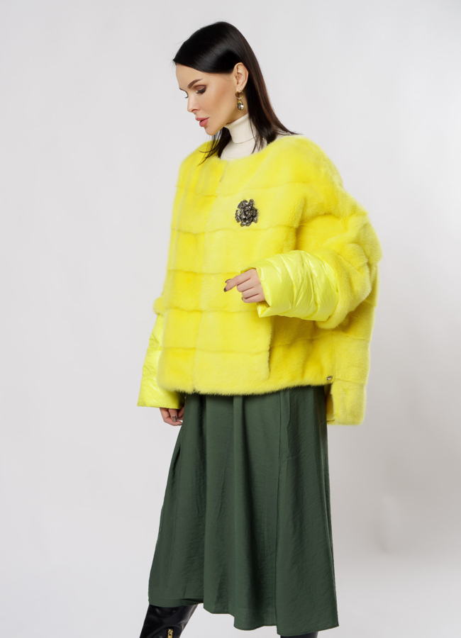 Куртка из норки желтого цвета на молнии модель № S-880 универмаг малина