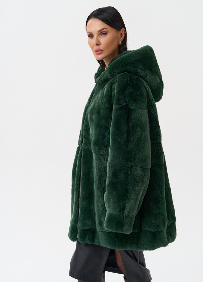 Шуба из меха кролика с капюшоном модель № 28149 универмаг малина