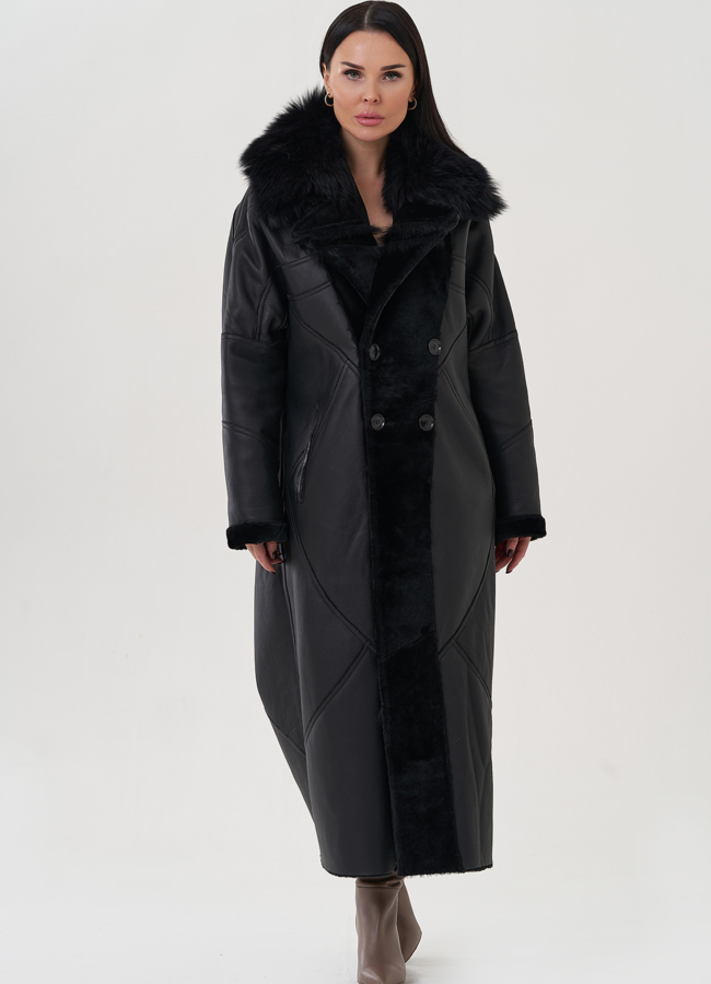 Женская дубленка с английским воротником  модель № 26046 в рассрочку